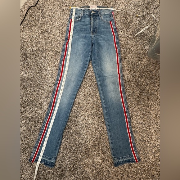 REVICE “Ruby Tuesday” Jeans With Red Racer Stripe with Frayed Hem 24 - Picture 7 of 9